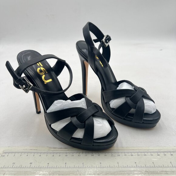 FSJ Black Stylish High Heel Strappy Sandals Open Toe Ankle Strap Platform Shoes - Picture 4 of 8